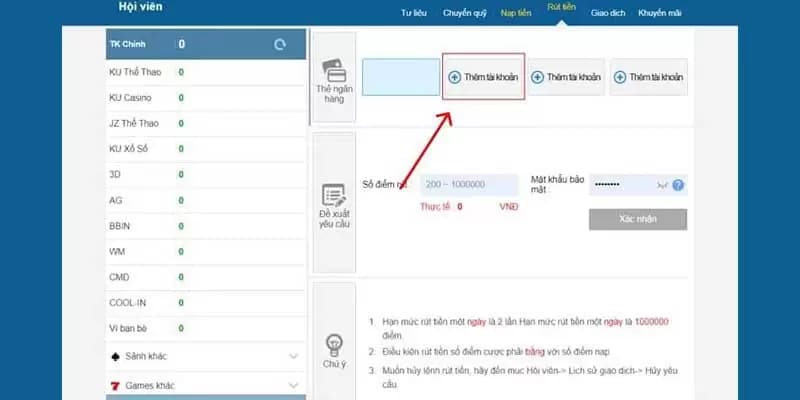 Lưu ý đặc biệt khi rút tiền tại KU11